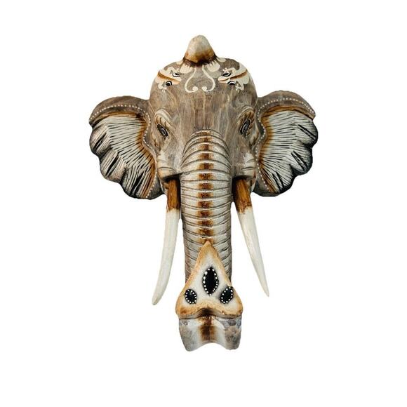 New Hand Carved Wooden Elephant Wall Hanging Costa Rica Jungle Animal Pura Vida - Picture 9 of 16